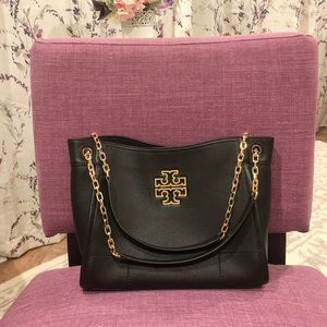 Tory Burch Small Britten Leather Slouchy Tote